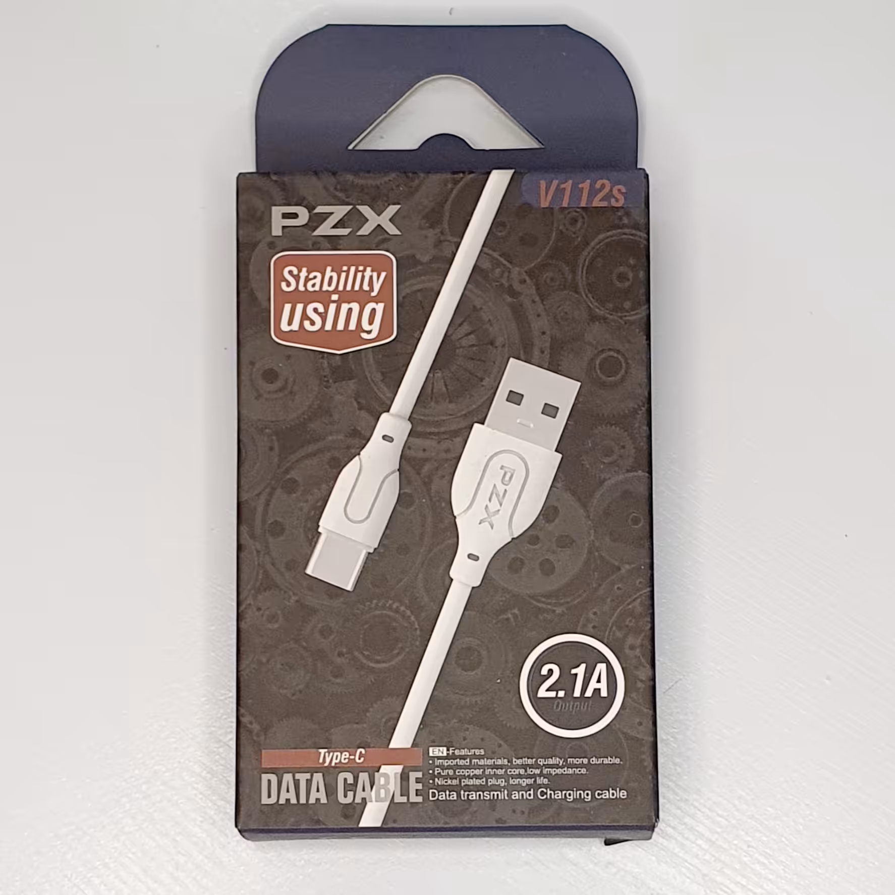 کابل fast شارژ و دیتا USB به Type C سفید 2.1 آمپر  بدنه pvc  برند PZX مدل V112s