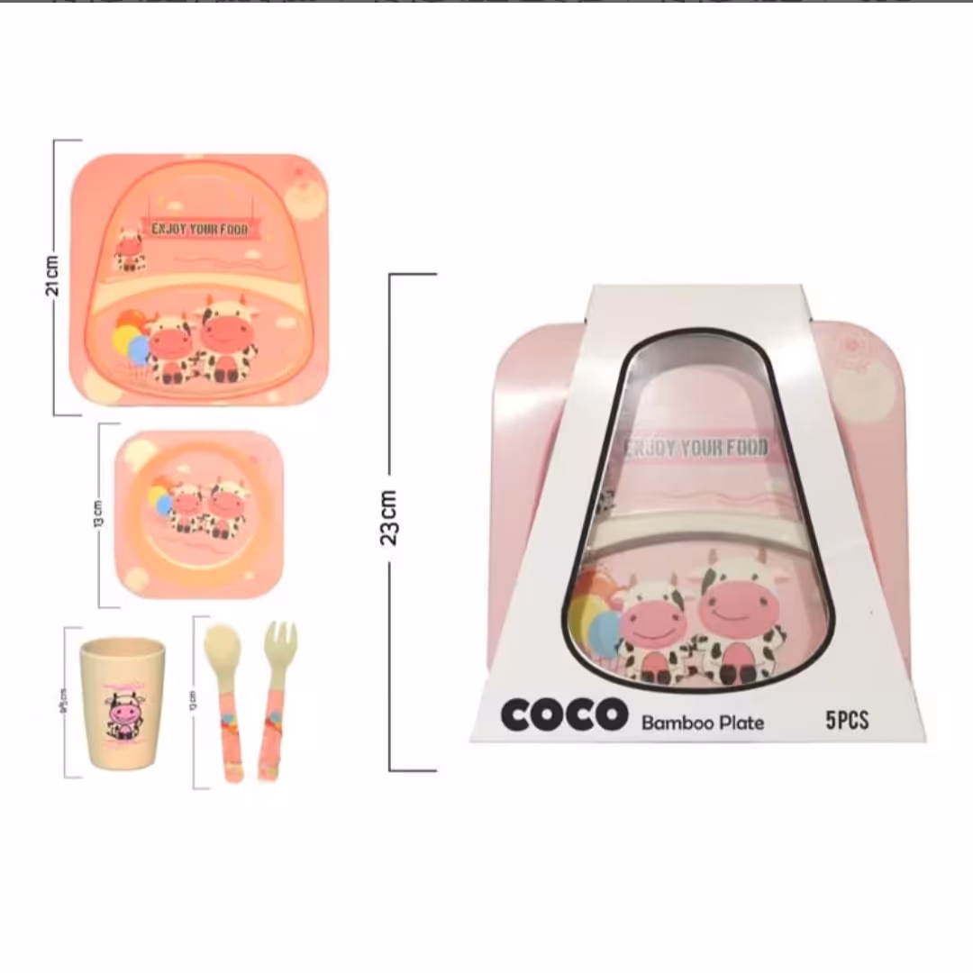 ظرف غذا خوری کودک 5 تکه بامبو مدل گاو دلبر