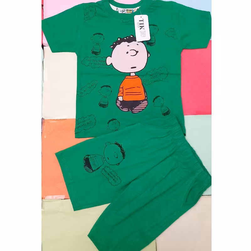 تیشرت شلوارک پسرانه  آستین کوتاه نخی  طرح نخودی سایز45