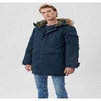 کاپشن آبی مردانه پارکای بلند تیره با یقه خز تناسب منظم برش معمولی 0110105 70490 Mavi