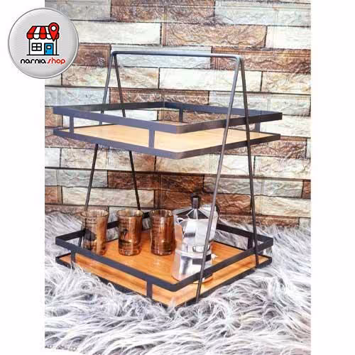 استند 2 طبقه پا سماوری مربع تسمه کف چوبی