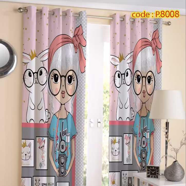 پرده اتاق خواب کودک دو قواره طرح کارتونی کد P8008