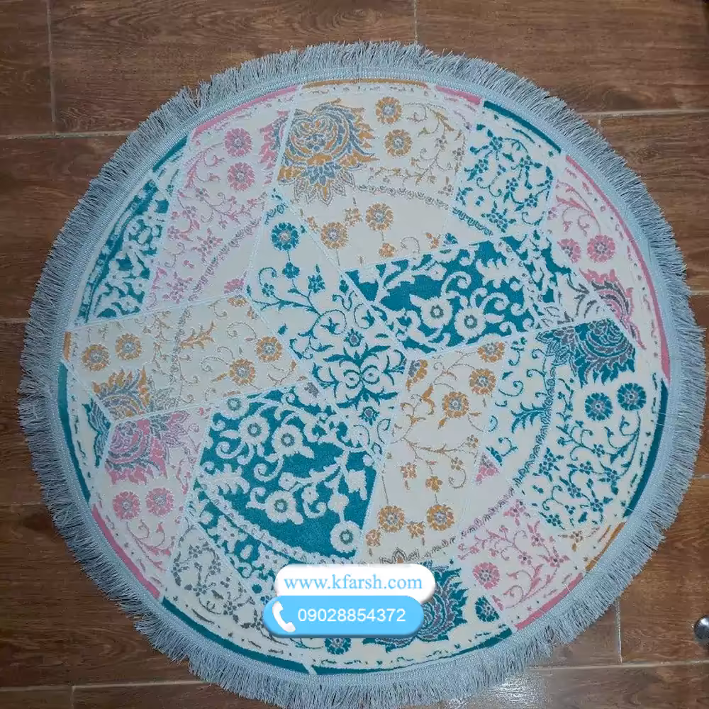 فرش دایره طرح فانتزی جدید گلبرجسته کد 1080