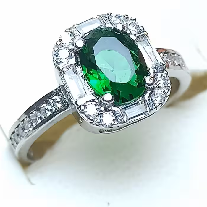 انگشتر نگین رنگی سبز نقره جواهری آبکاری رادیوم 8