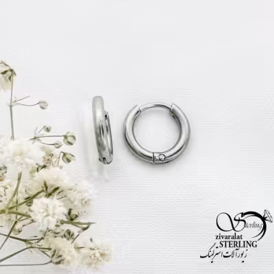 گوشواره حلقه ای ریز سفید مارک استیل کد 16122