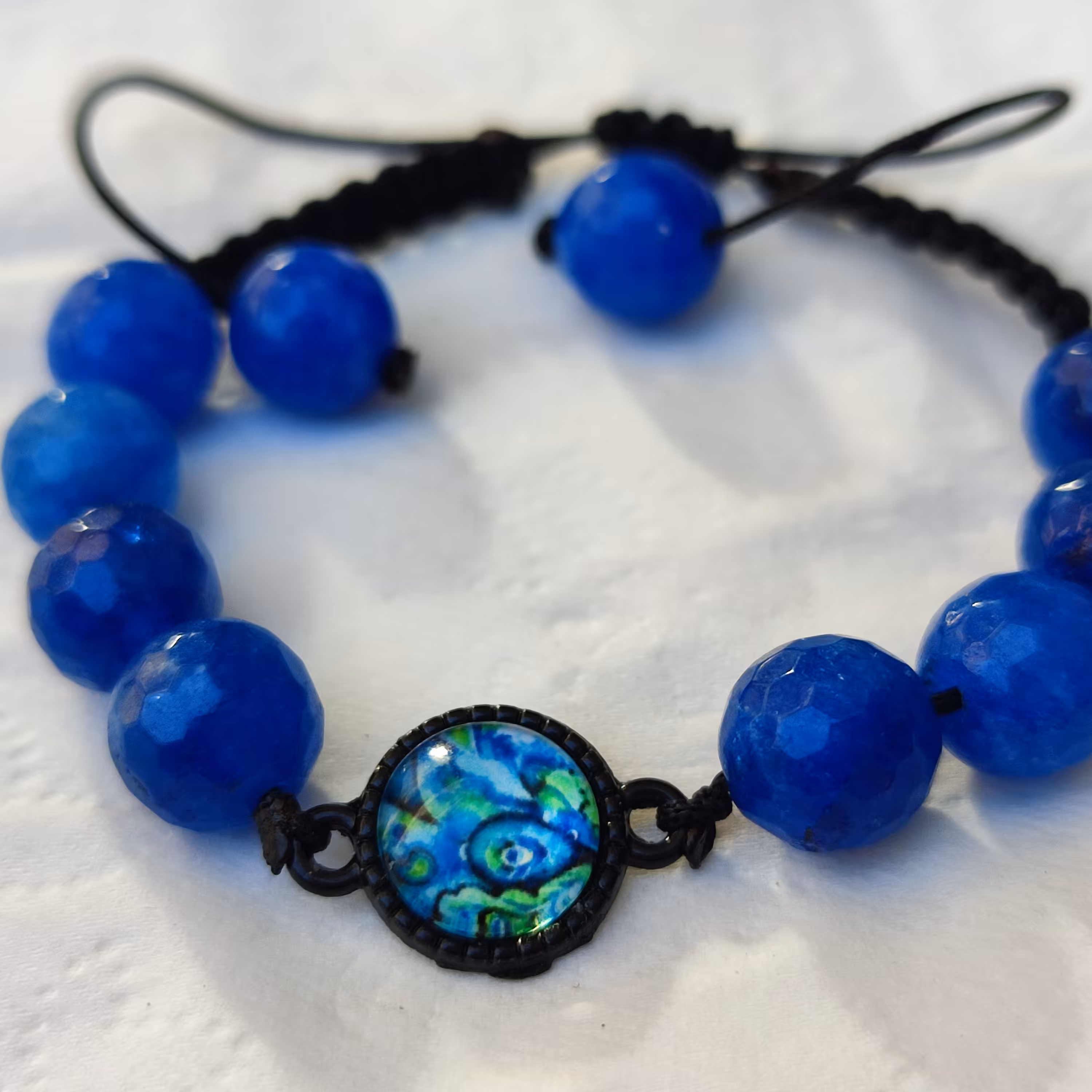 دستبند سنگ جید اصل پلاک رزینی