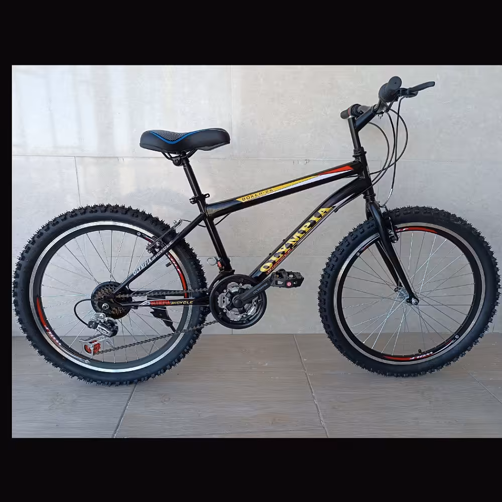 دوچرخه 26 دنده مچی  مشکی با برچسب  المپیا زرد 