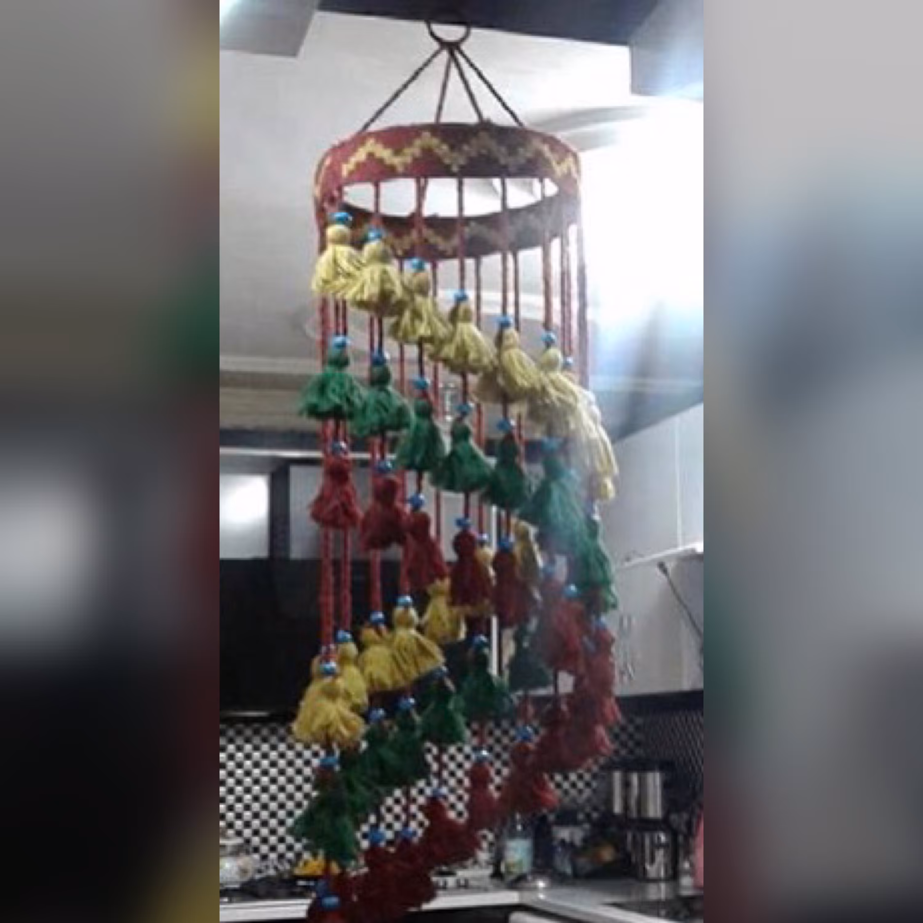 دورلامپی لوستر گلیم دستبافت در طرح رنگ ابعاد مختلف سفارشی آماده میگردد