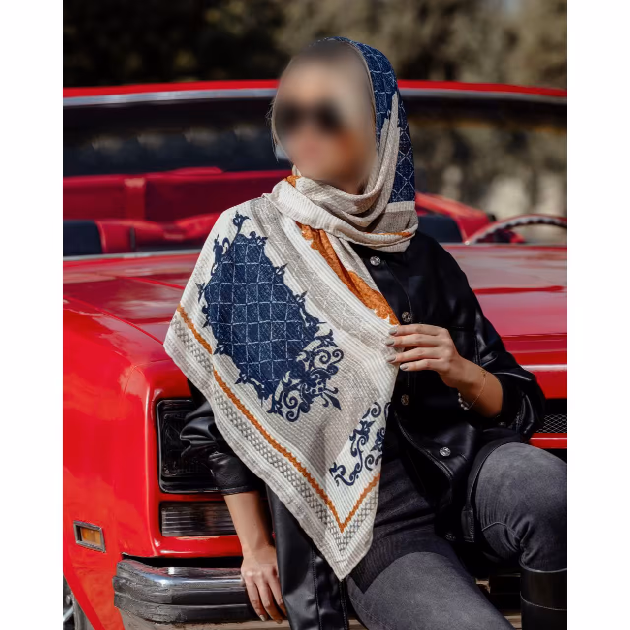 روسری نخ ابریشم ترکطرحدار دور دست دوز