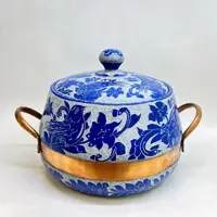 دیگ سنگی درباری با دسته مس طرح شاه گل مرغی