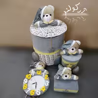 سبد لباس سطل جادستمال ساعت خرس نانان رنگ طوسی سیسمونی آرکولند