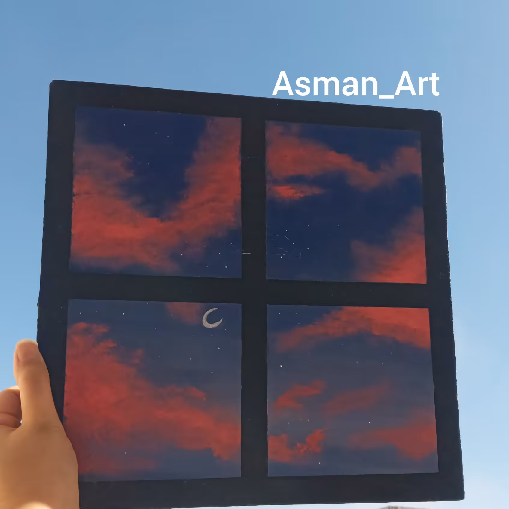 تابلو نقاشی رنگ روغن غروب و پنجره 