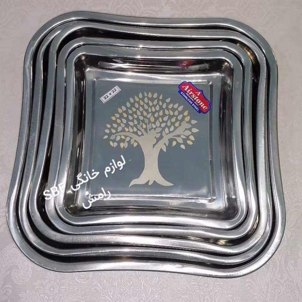 سینی استیل هندی گلدار مربع سایز 3