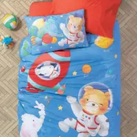 ست ملحفه کاتن باکس مدل Junior Planet  Mavi تکنفره 3 تکه