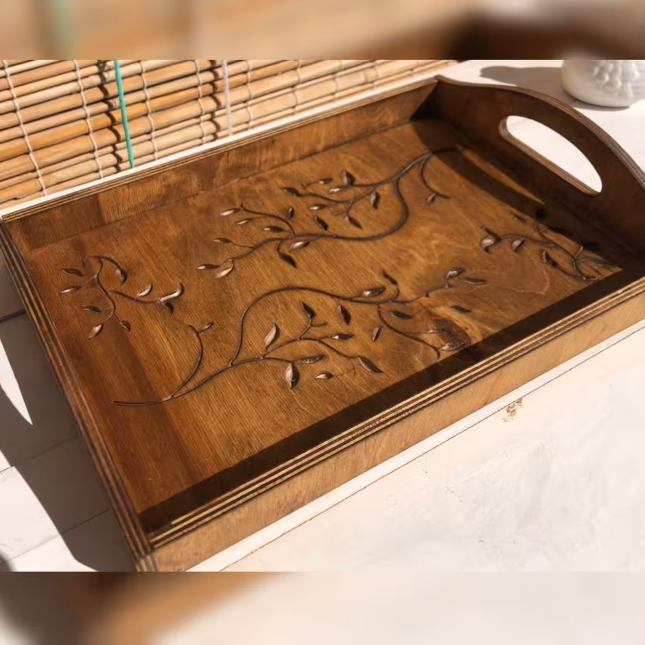 سینی چوبی طرح برگ