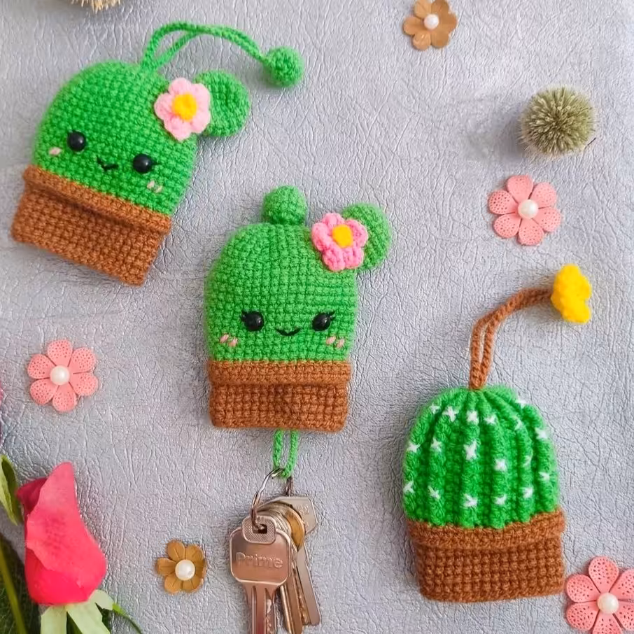 کاور کلید بافتنی کاکتوس دست بافت