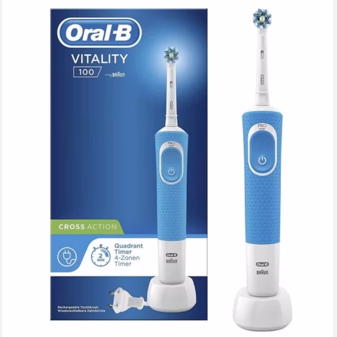 مسواک برقی اورال بی VITALITY 100 مدل کراس اکشن رنگ آبی