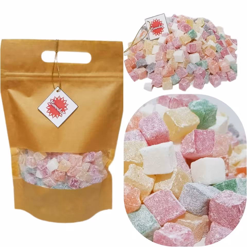 پاستیل خانگی میوه ای حبه قندی بسته2.5کیلویی تهیه شده از بهترین نوع ژلاتین گاوی