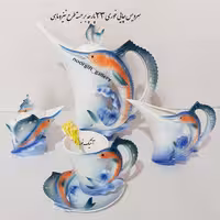 سرویس چایخوری ماهی ابی برجسته طرح آبی 23 پارچه خارجی  جهیزیه عروس تخفیف ویژه عیدانه  ارسال پسکرایه 