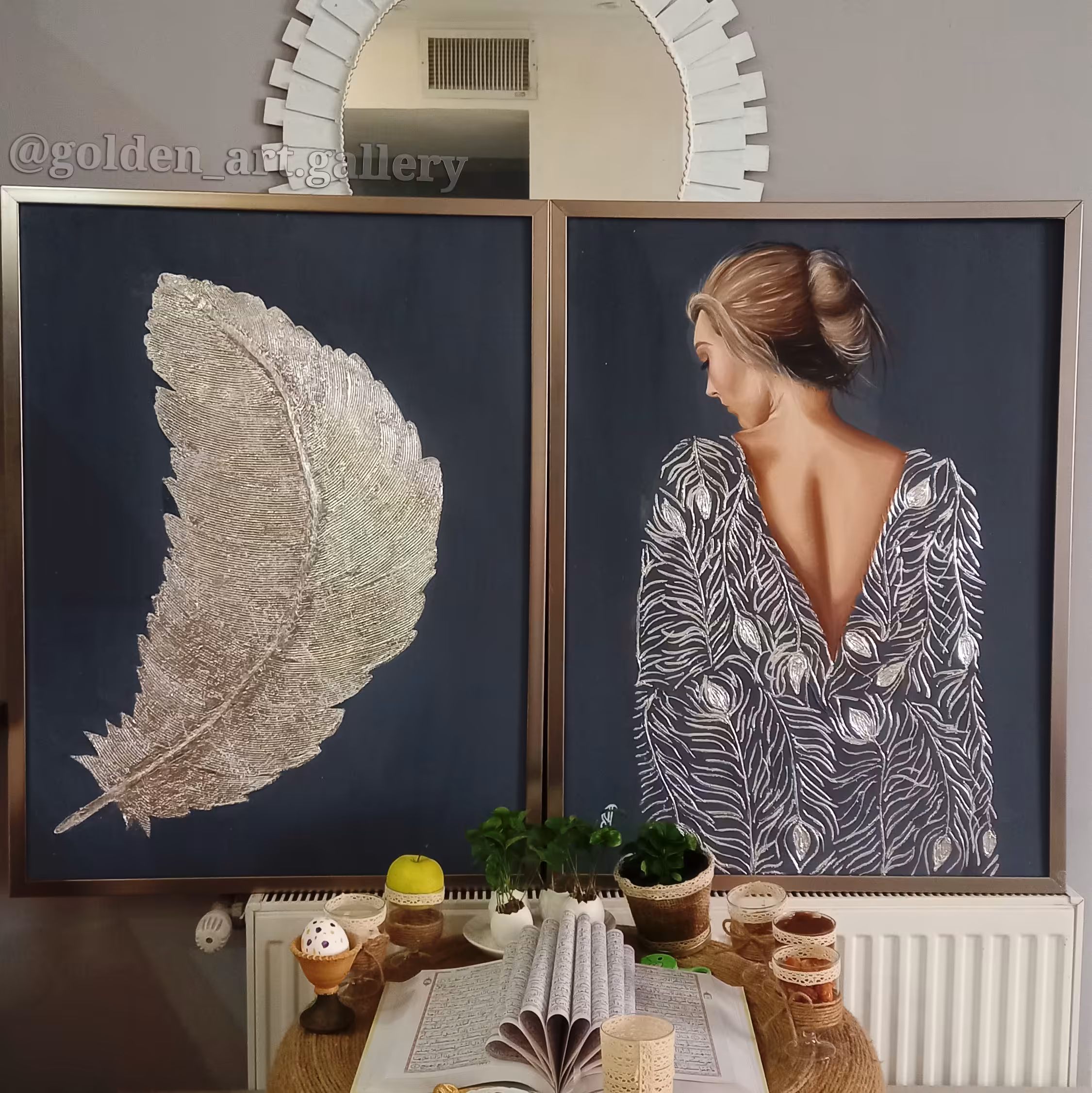 تابلو نقاشی رنگ روغن به صورت جفتی با هم . 