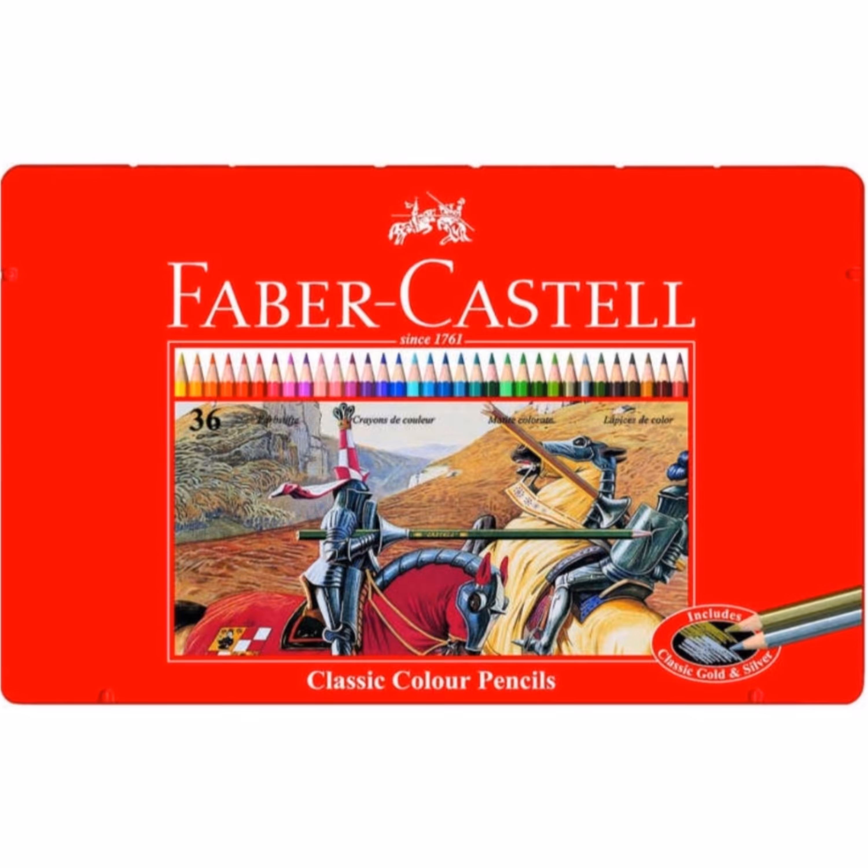 مداد رنگی 36 رنگ جعبه فلزی FABER CASTELL مدل کلاسیک