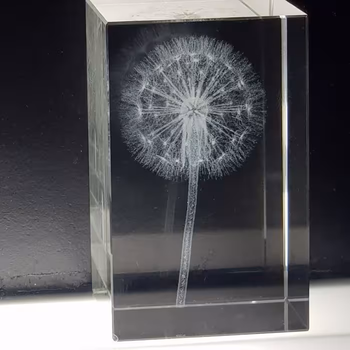 حکاکی طرح قاصدک در کریستال وارداتی درجه یک سایز 80 میلیمتر