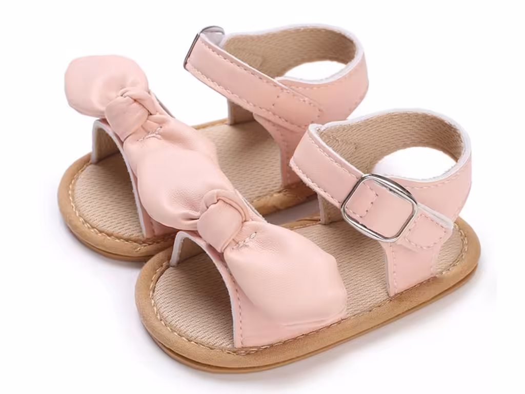 پاپوش دخترانه مدل صندل چسبی طرح پاپیونی رنگ صورتی