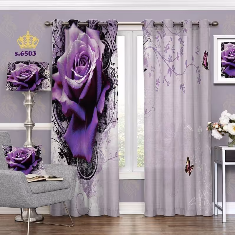 پرده پذیرایی دو قواره طرح گل سه بعدی کد S6503