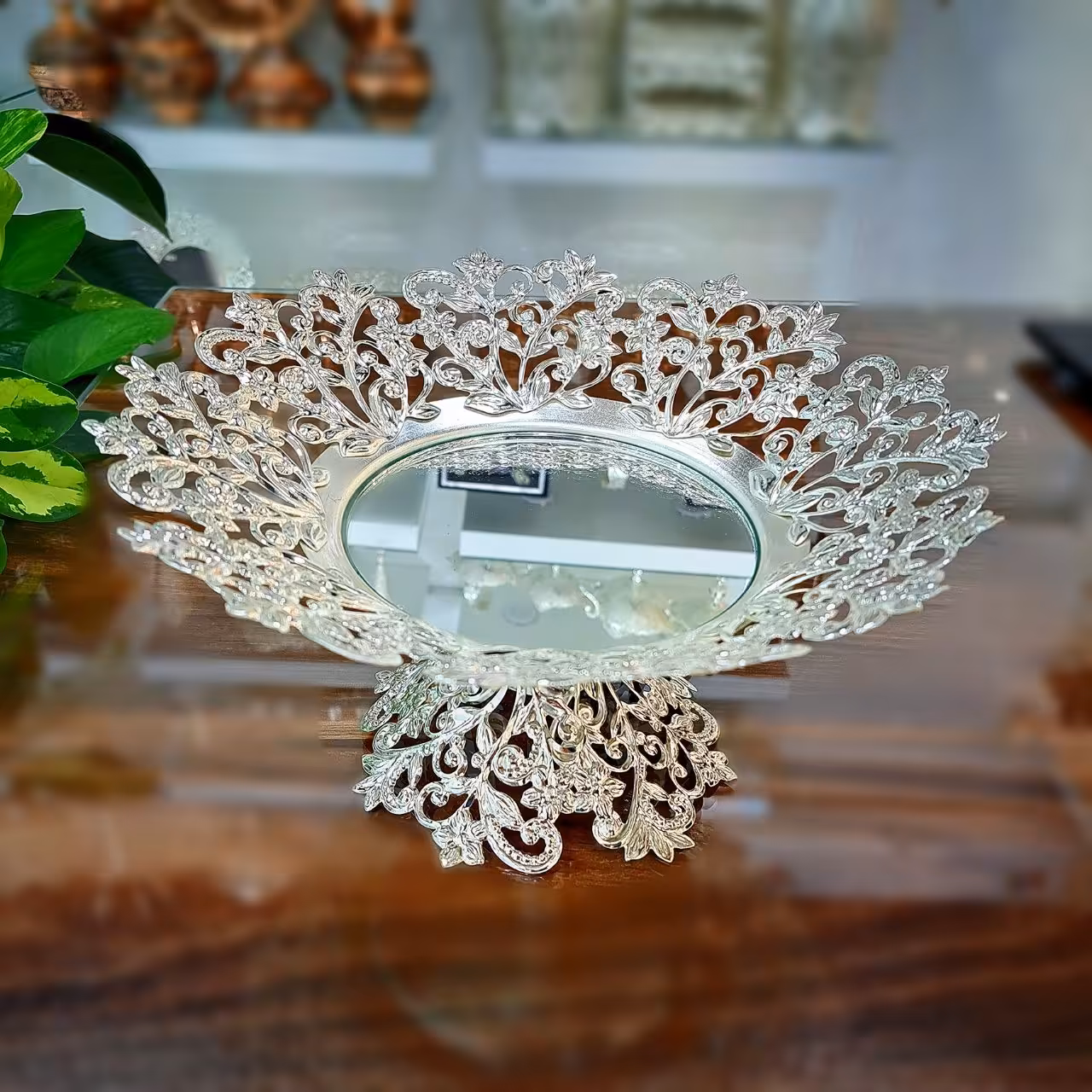 شیرینی خوری جدید پایه دار سیلور کف آیینه ای (خرید بدون واسطه به قیمت درب کارخانه)