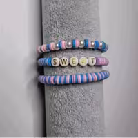 ست دستبند فیمو و مروارید و‌حروف لاتین