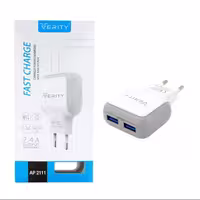 شارژر دیواری فست دو پورت Verity مدل AP2111 به همراه کابل اندروید-سفید طوسی کد 2254
