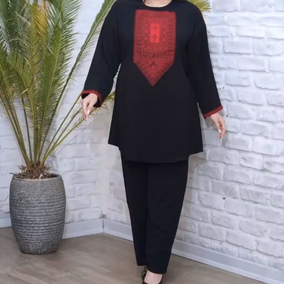 ست مانتو شلوار جلو بسته کتیبه دار ابروبادی