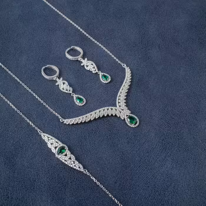 نیم ست نقره عیار 925 جواهری کارگاه نقره سازی رضازاده 