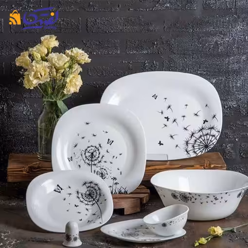 سرویس غذاخوری فایبر پارس اپال 28 پارچه مربع 6 نفره کد 840