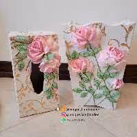 ست سطل و جادستمالی سفید صورتی گلدار برجسته مناسب جهیزیه 