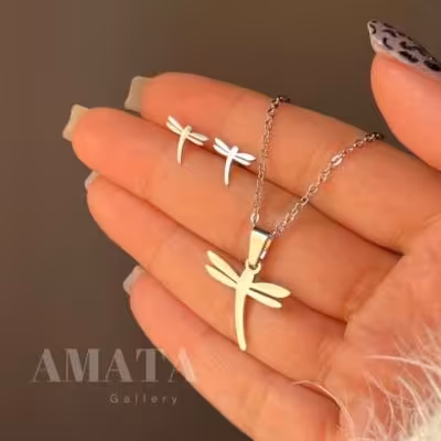 نیمست استیل نقره ای طرح سنجاقک