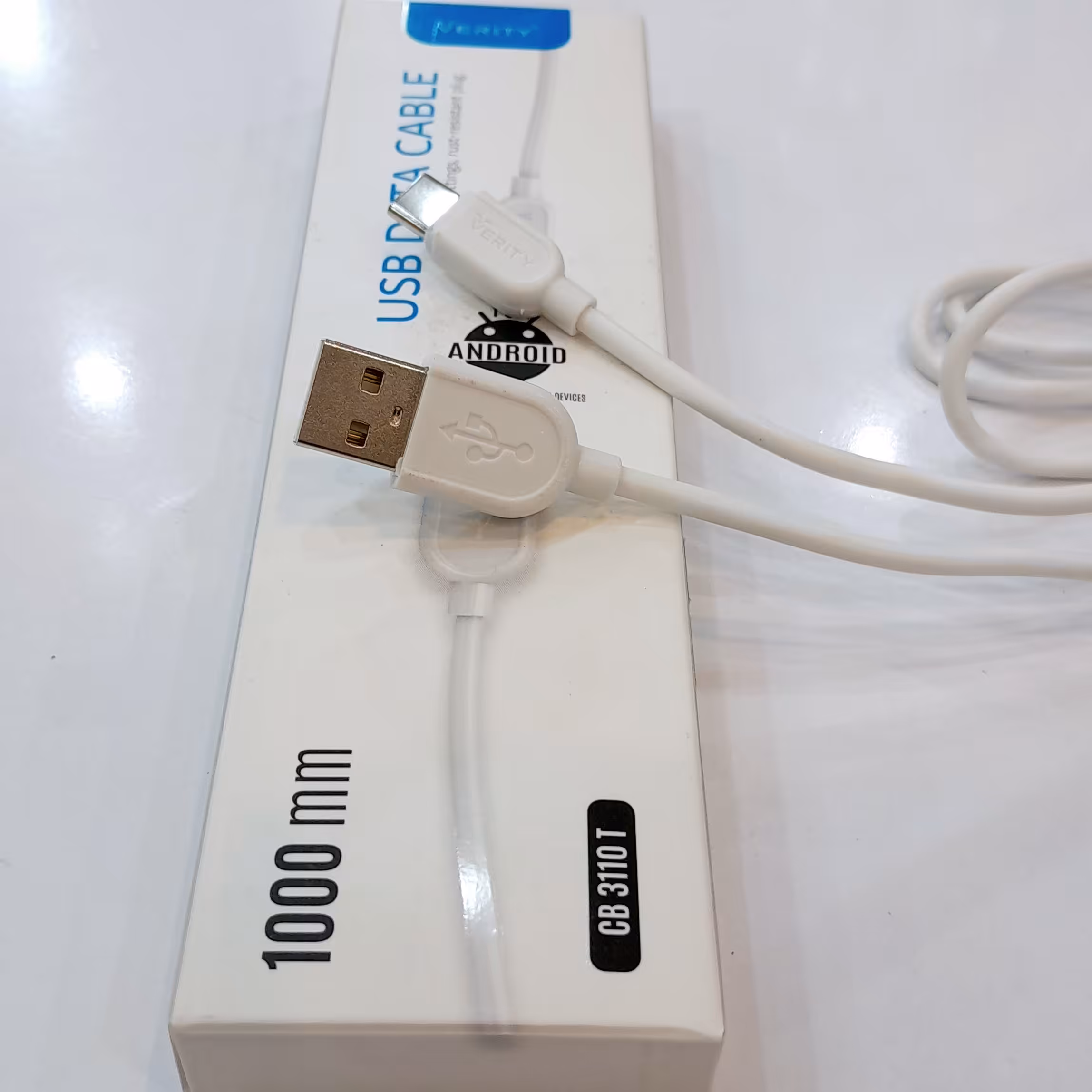 کابل شارژ  تایپ سی وریتی، کابل شارژ Type-C Verity، باکیفیت و جنس خوب، رنگ سفید،1000mm