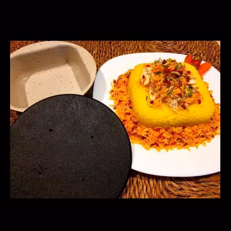 قالب ته چین مربع درب دار  قالب کته  مربع عمق 5 و نیم و قطر حدود  15سانت