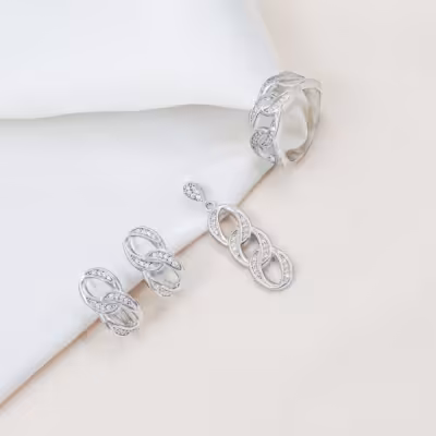 نیمست نقره طرح کارتیه گوشواره حلقه ای کد 1656