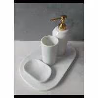 ست کامل سرویس بهداشتی سنگی سفید لوکس چهار تکه (جامایع دستشویی و جامسواک و جا صابونی و سینی)