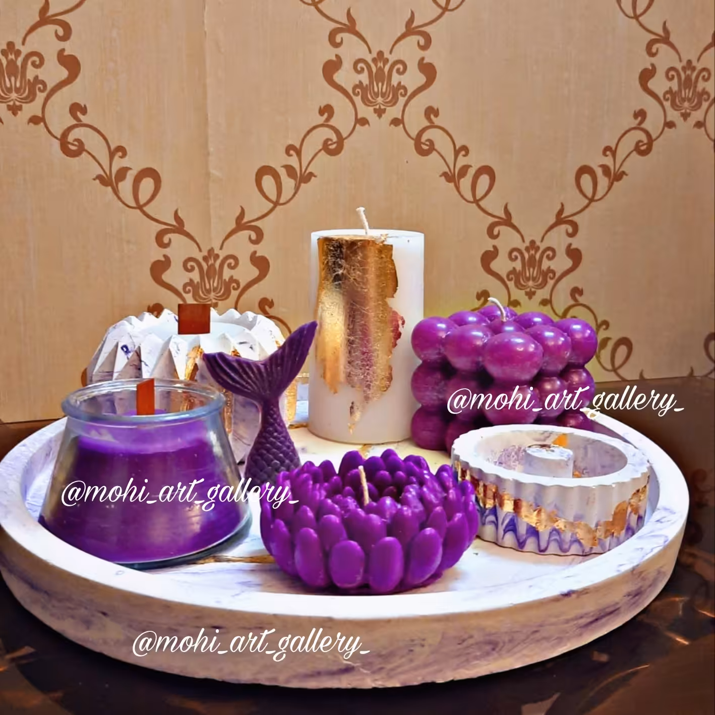 ست شمع و بتن ورق طلا