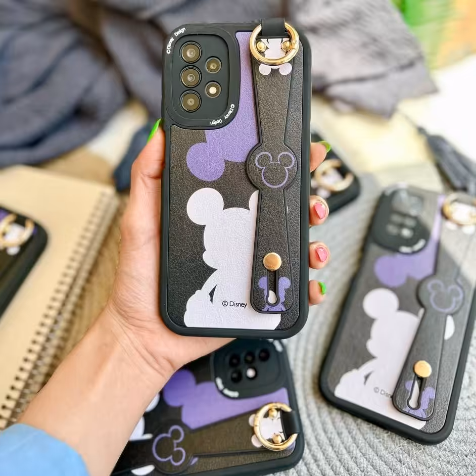 قاب گوشی سامسونگ مدل میکی بنفش بنددار پشت طرح چرم