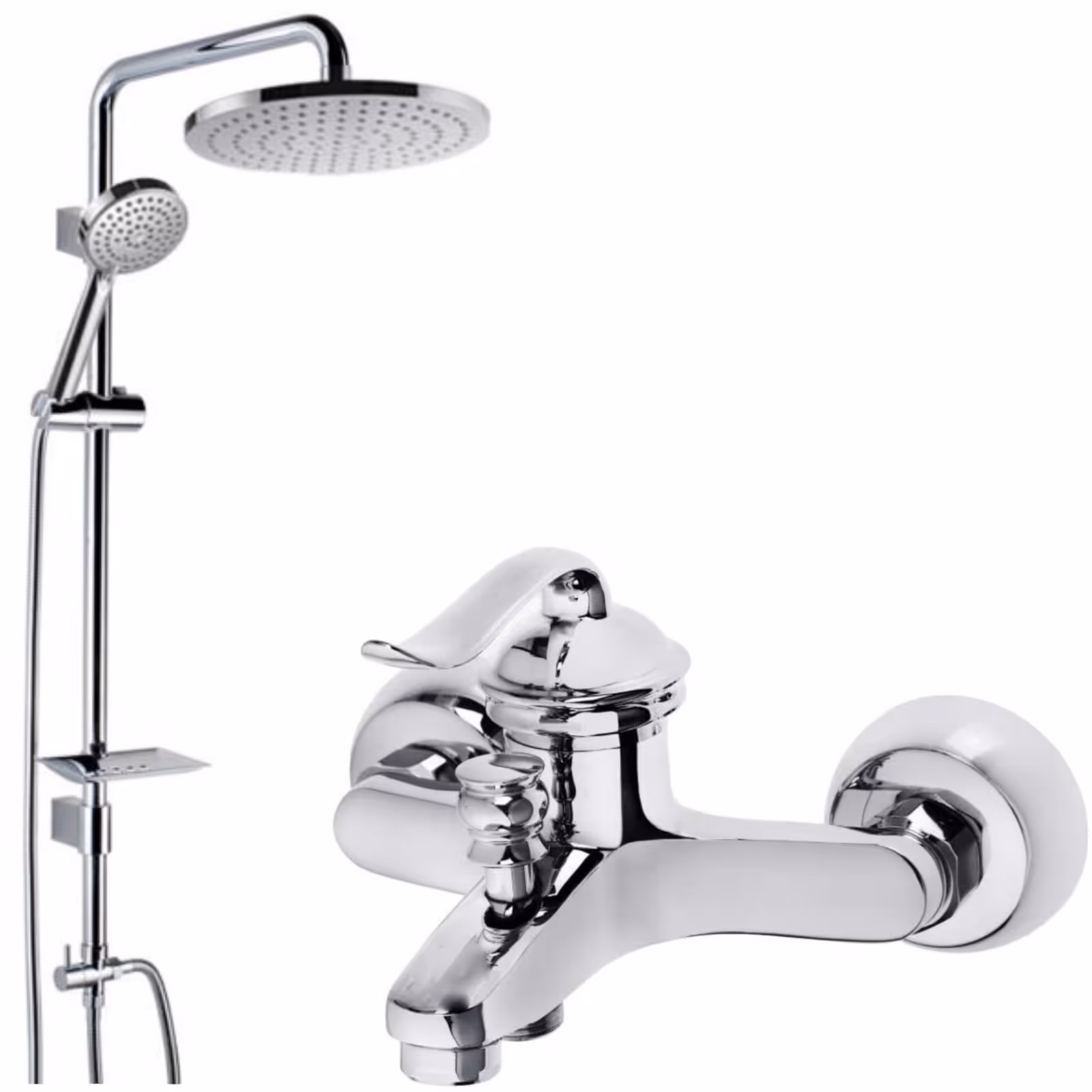 شیر حمام شیرالات رز مدل قاجاری  رنگ کروم به همراه علم دوش پرفشار آب و هوا 