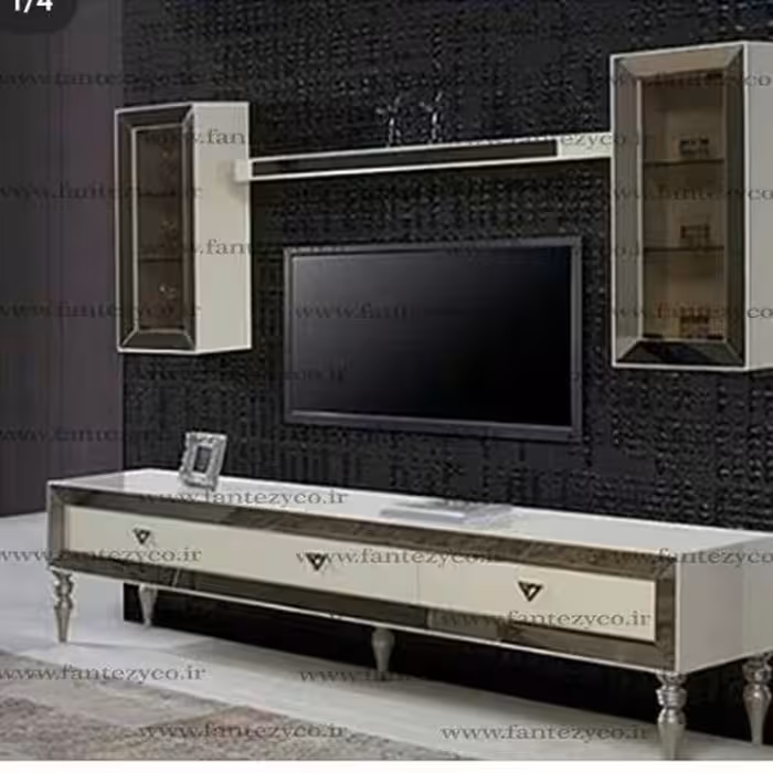 میز ال سی دی مدل کلاسیک آیینه دار شیک در عین حال ساده در دو مدل شلف دار و بدو