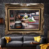 نقاشی رنگ روغن قاب چوبی  خانم های عشایر اندازه 60 در 40 