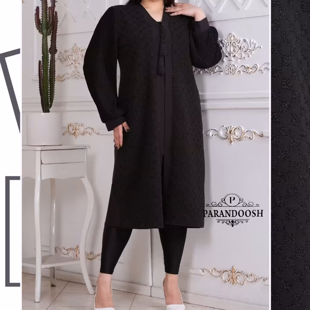 مانتوسایز بزرگ  بلند خنک تابستانه مجلسی مشکی  از سایز48تا54 