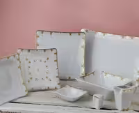 سرویس 30 پارچه چهار گوش چینی طوس(طلا صورتی)