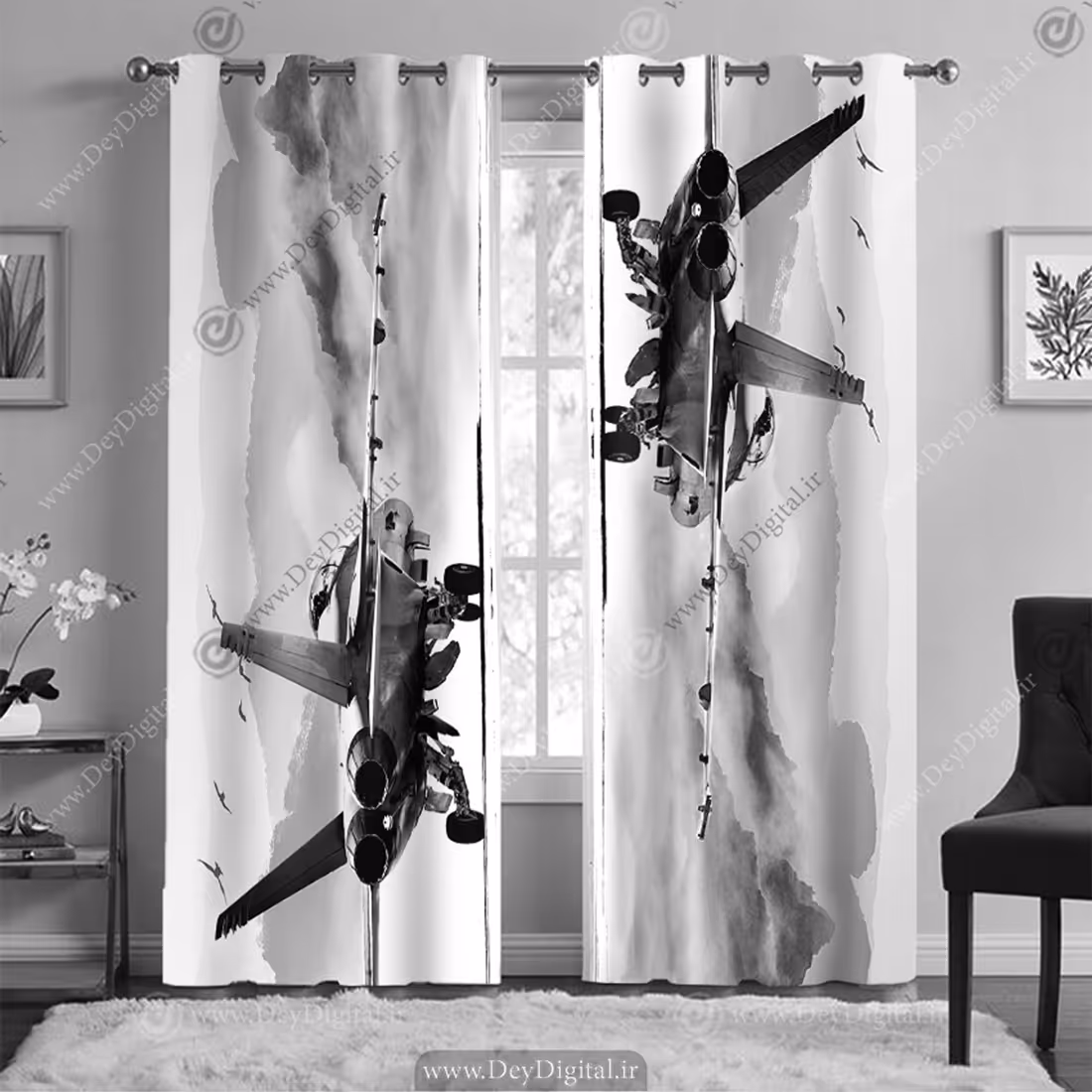 پرده پانچی هواپیما جنگی رنگ سیاه و سفید BA-7115