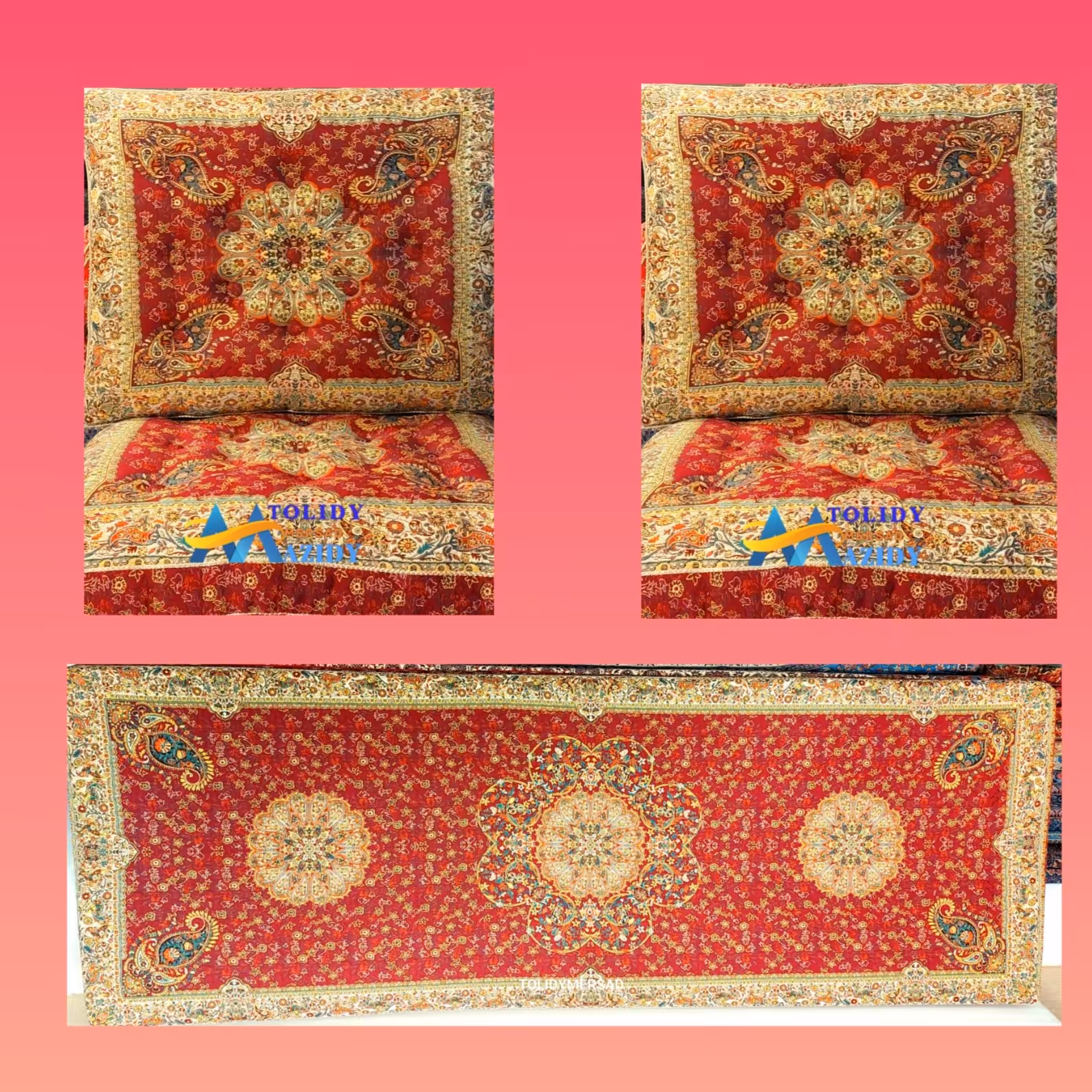 سرویس شاهنشین ترمه طرح  اشاری قرمز مدل 7تکه 