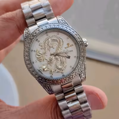 ساعت مچی مردانه مارک رولکس طرح دراگون نقره ای